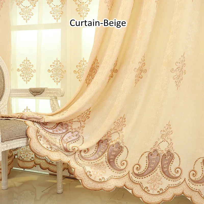 Curtain Beige Европейские вышитые шенилловые занавески для гостиной, роскошные тюлевые занавески для спальни, китайские Оконные Занавески - Цвет: Curtain Beige