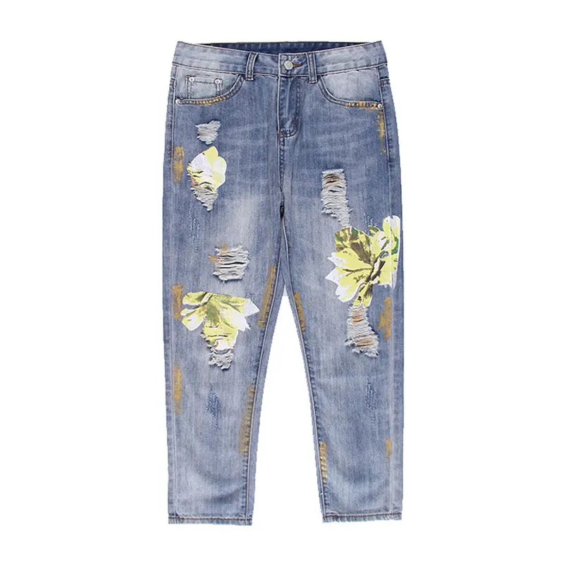 Джинсовые джинсы женские Модные Винтажные свободные шаровары с принтом