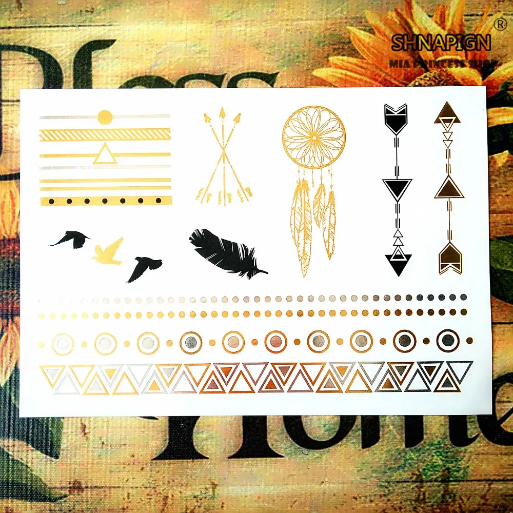 SHNAPIGN 24 стиля временная татуировка боди арт голубьи Перья Золотой дизайн наклейка