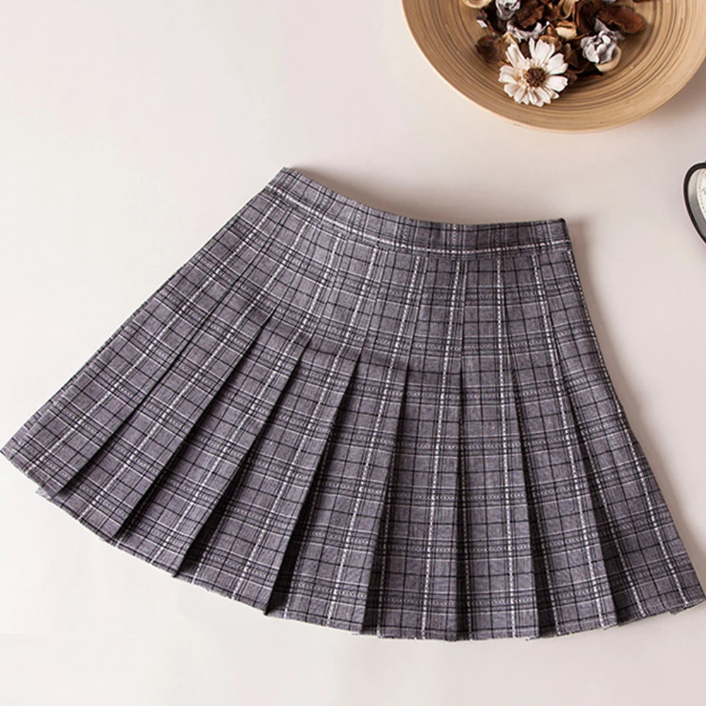 Плиссированная клетчатая юбка для юных девушек Женская с высокой талией