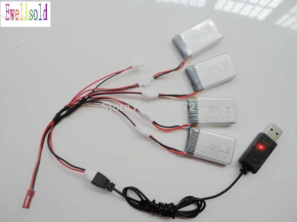 

Ewellsold 4pcs 3.7v 500mah Li-polymer battery +USB cable charger for X5C X5 X5SC R/C helicopter R/C Quadcopter battery