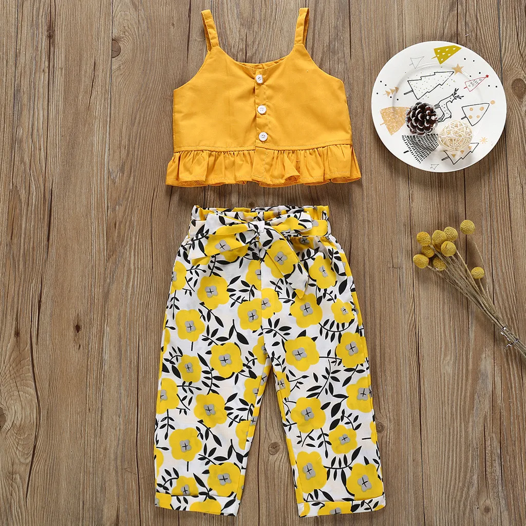 Летняя одежда для маленьких девочек комплекты детский укороченный топ + штаны с