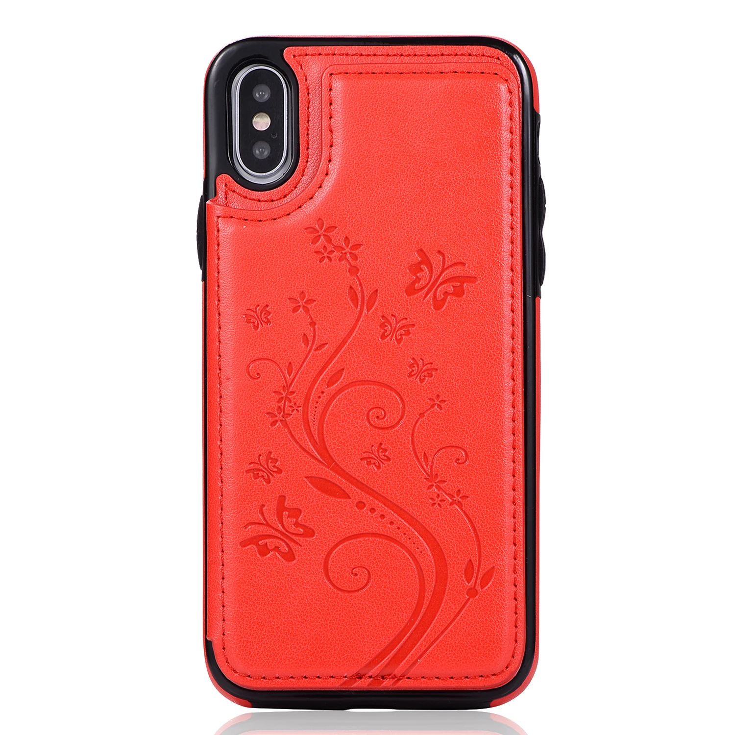 Держатель для карт, чехол-кошелек для iPhone X Xs Max Xr 7 8 6 6s Plus 5 5S Se, Роскошный Кожаный противоударный защитный чехол на магните - Цвет: Red  YHSK