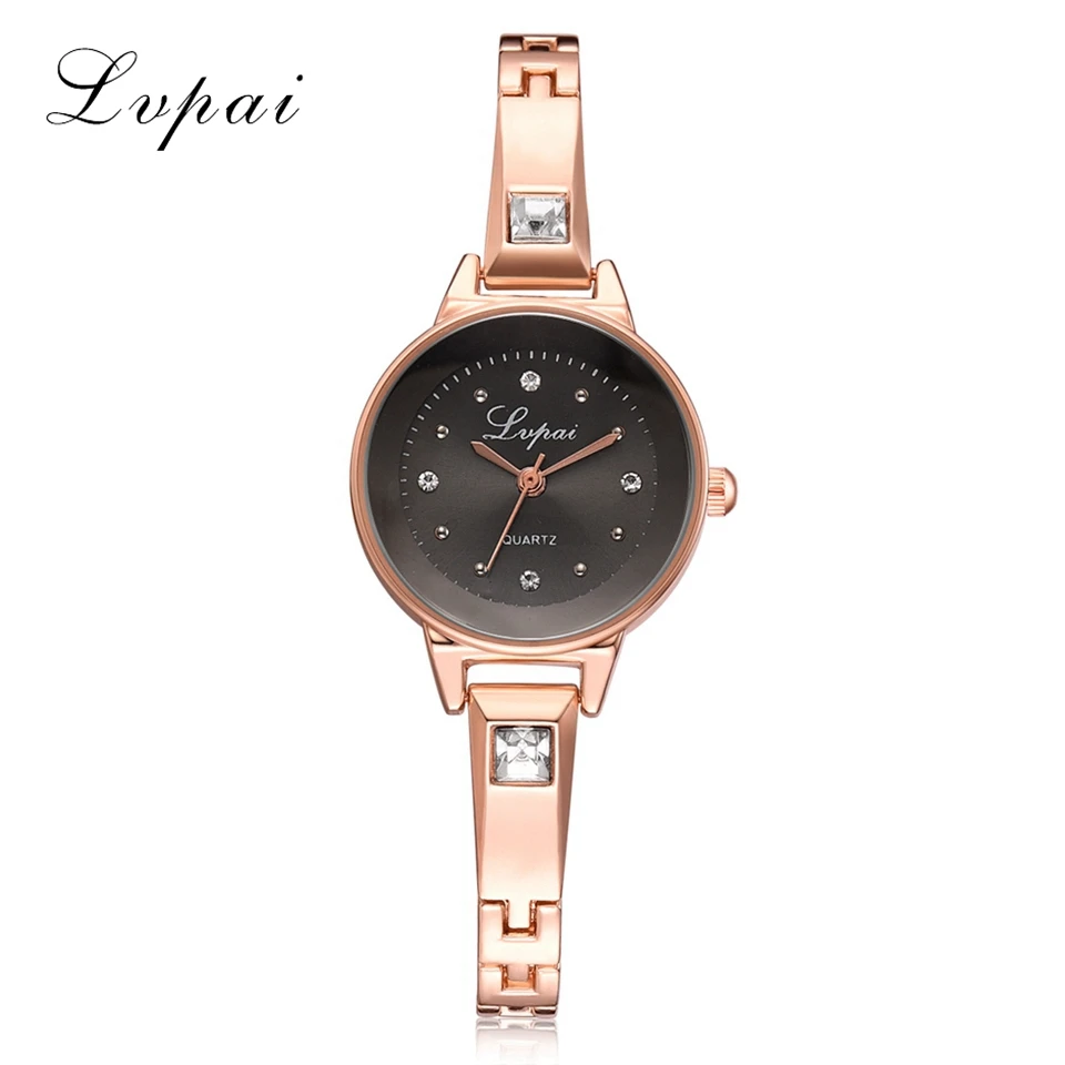 Rose Black Lvpai брендовые роскошные женские часы-браслет из нержавеющей стали Элегантные Стразы с циферблатом кварцевые повседневные наручные часы подарок Reloj Mujer - Цвет: Rose Black