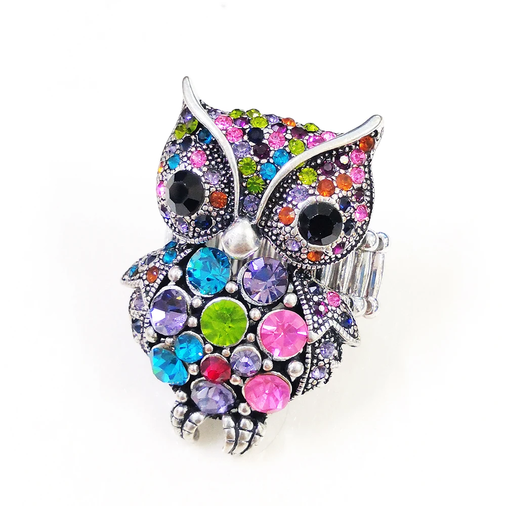 JZTOP Роскошные Многоцветные Кристальные кольца совы Женские Ретро панк со