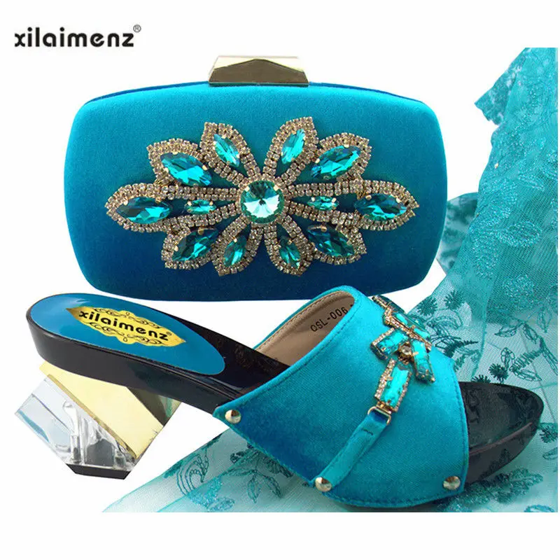

New Shop 40% Discount 2018 New Fashion in Gold Color African Women Shoes And Bag Set Decorated with Rhinestone Elegant Slipper