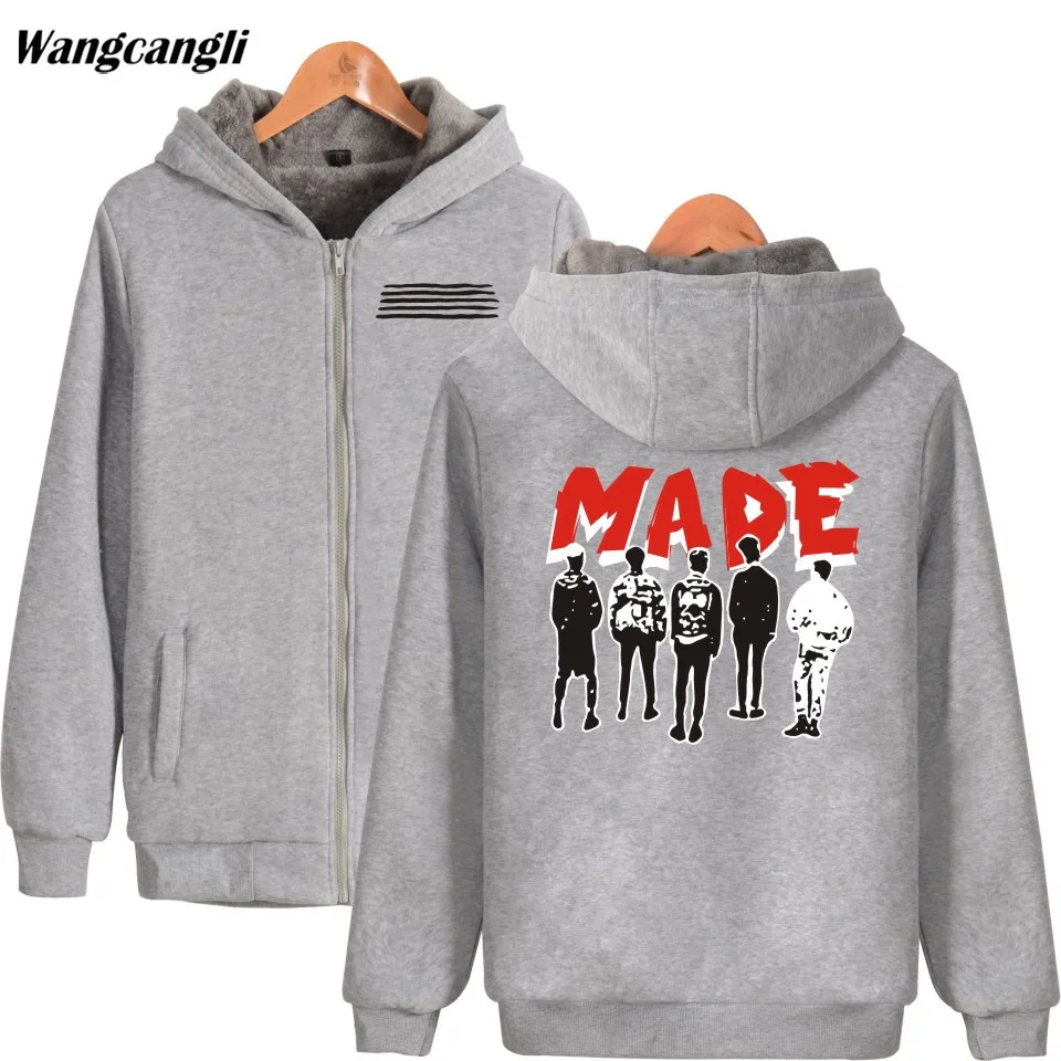 KPOP BIGBANG Made Printed Thick Hoodie Sweatshirts With Zipper Winter Warm Hip hop Streetwear Thickened Hoodies Zip-Up Coats | Женская