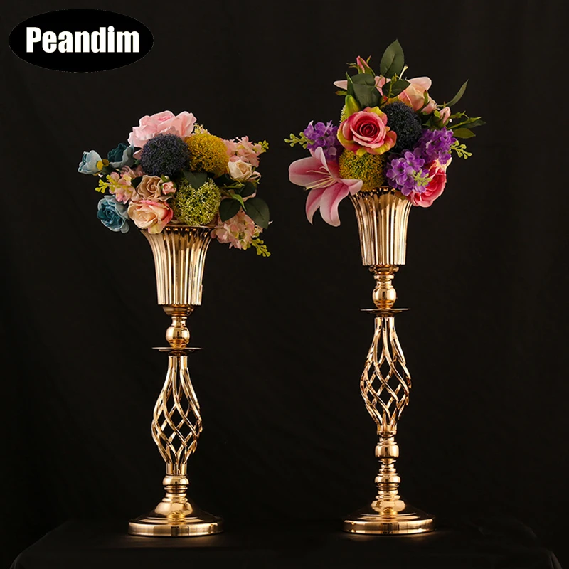 Золотая ажурная Цветочная ваза PEANDIM металлическая Свадебная дорога свинцовая