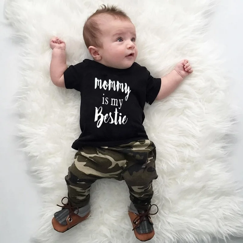 Одежда для маленьких мальчиков футболка с короткими рукавами mommy is my bestie + длинные