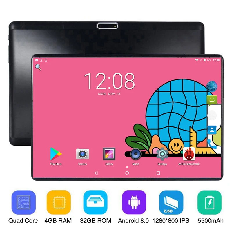 10 дюймов 3G 4G LTE вызов две sim карты планшетный ПК 4 Гб RAM 32 ROM Android 8 0 1280x800 ips 2.5D G +
