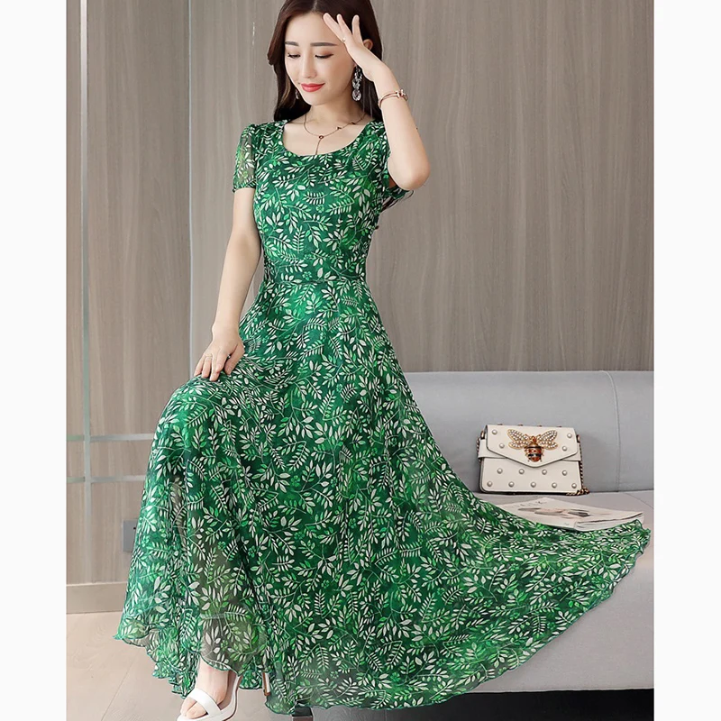 Мода 2019 новые летние женские пляжные Цветочные шифоновое платье темперамент