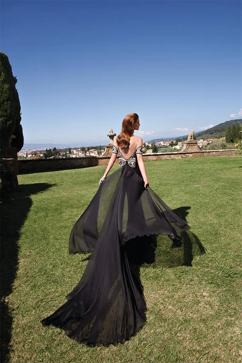 2017 Королевский Длинное Вечернее Dress Спинки Развертки Поезд Прямо Шифон Рукавов