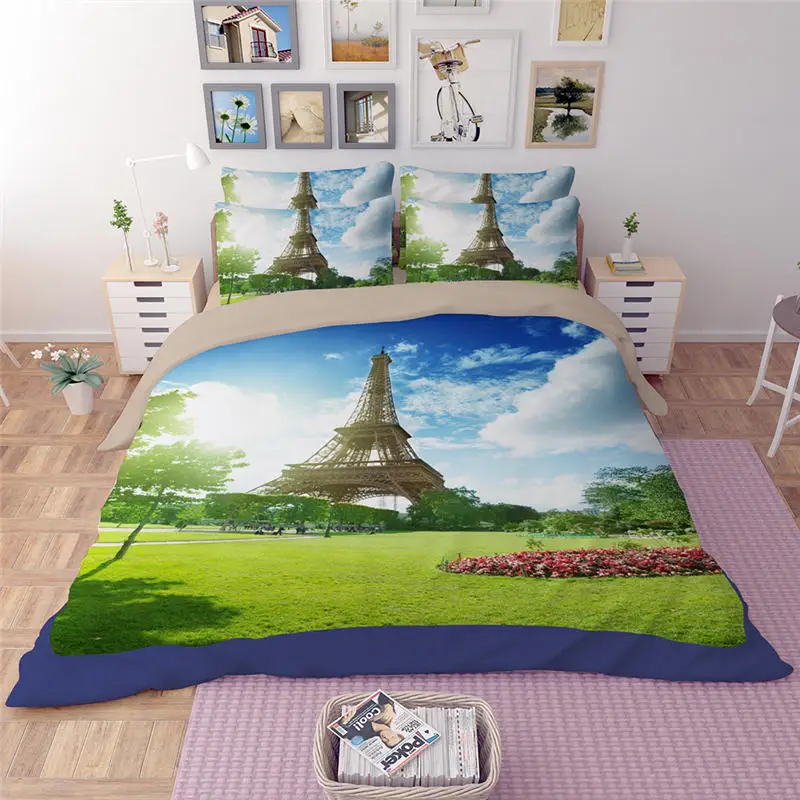 3 шт. Комплект постельного белья с рисунком Эйфелевой башни|bed linen|girls bed linenking size quilt