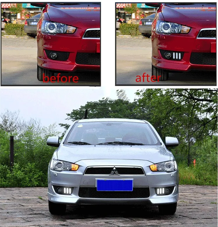 EOsuns led drl Дневной ходовой светильник+ противотуманная фара для Mitsubishi Lancer-ex 2010-2012 с желтыми поворотниками и синим ночным светильник
