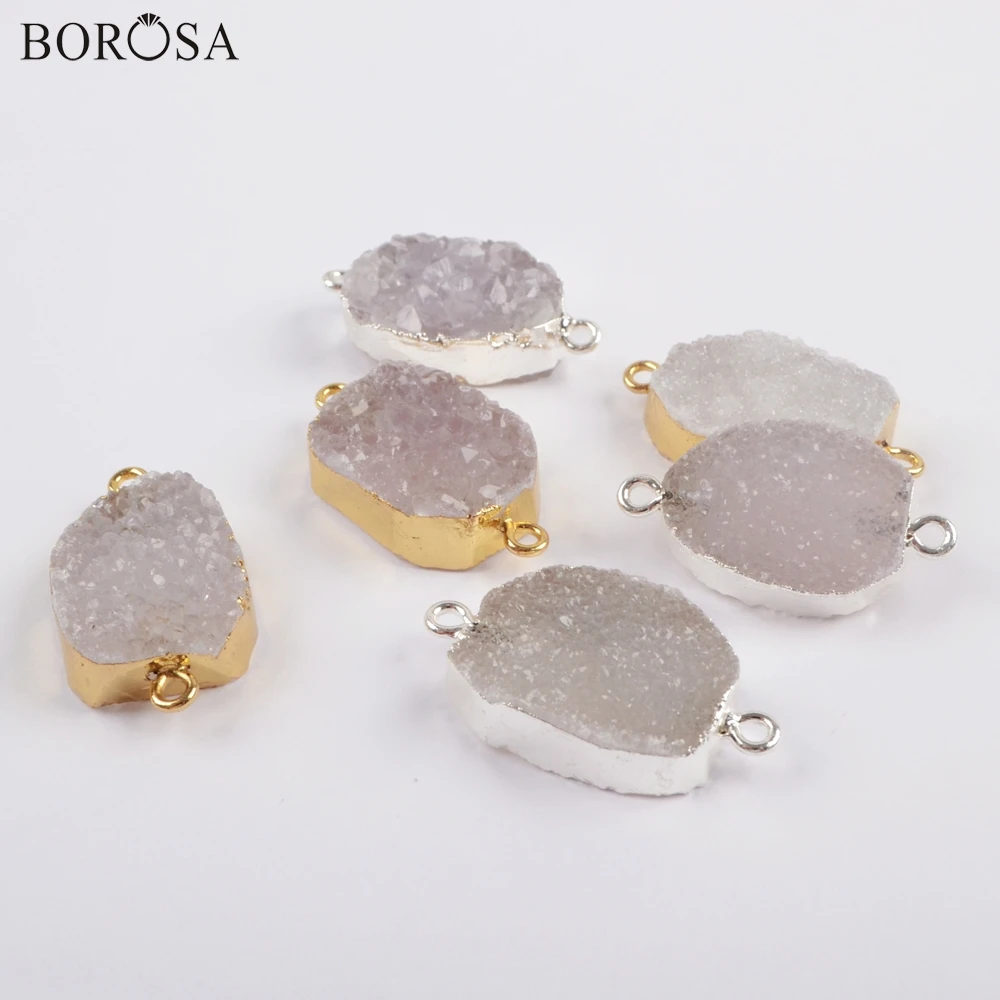 BOROSA Оптовая Продажа Натуральные Агаты Drusy двойные амулеты позолоченный Druzy