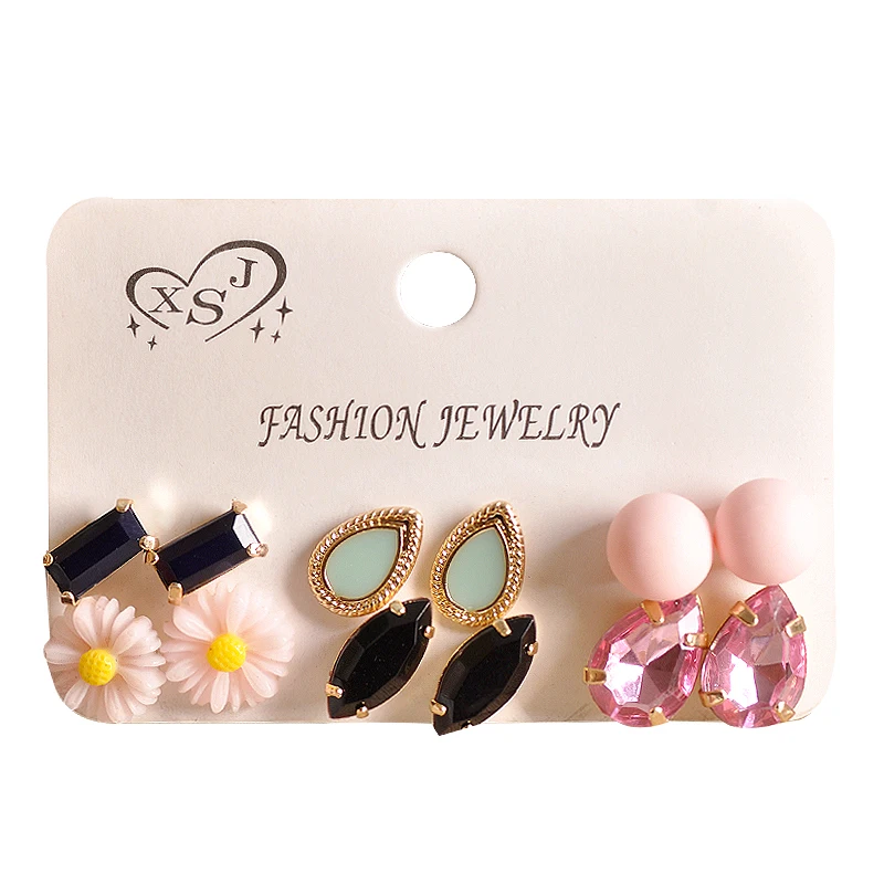 Fashion women's jewelry wholesale girls birthday party earrings beautiful pink green black 6 pair /set free shipping | Украшения и