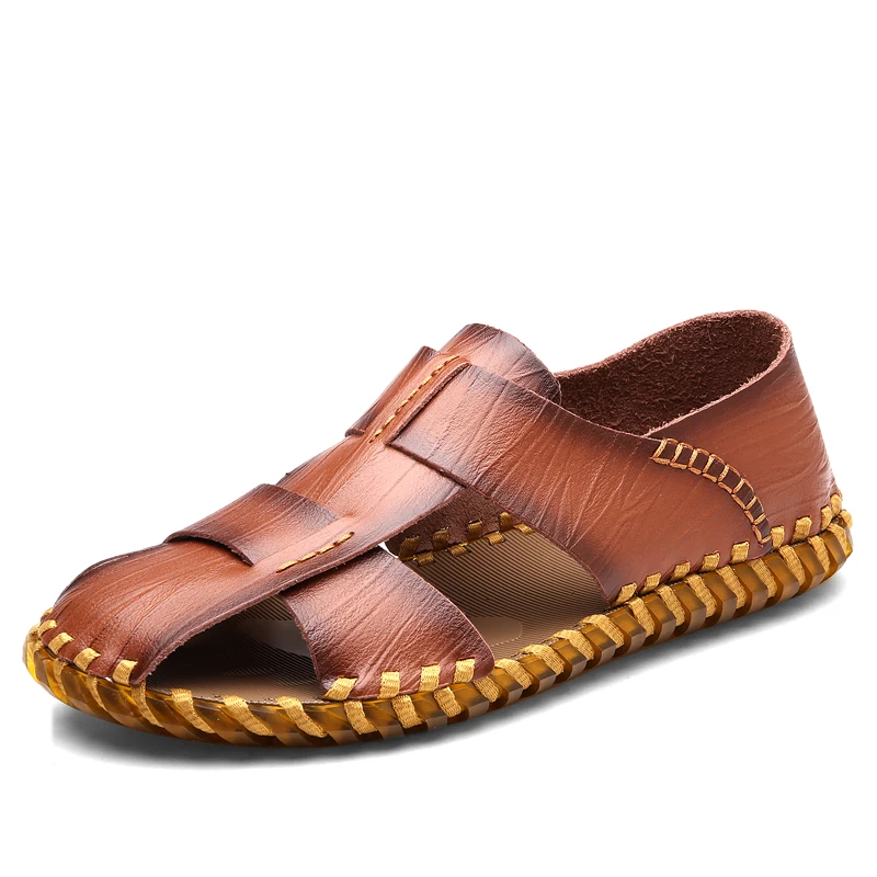 Новое Прибытие Мягкая Кожа Пляжные Сандалии для Мужчин Ручной Работы Из