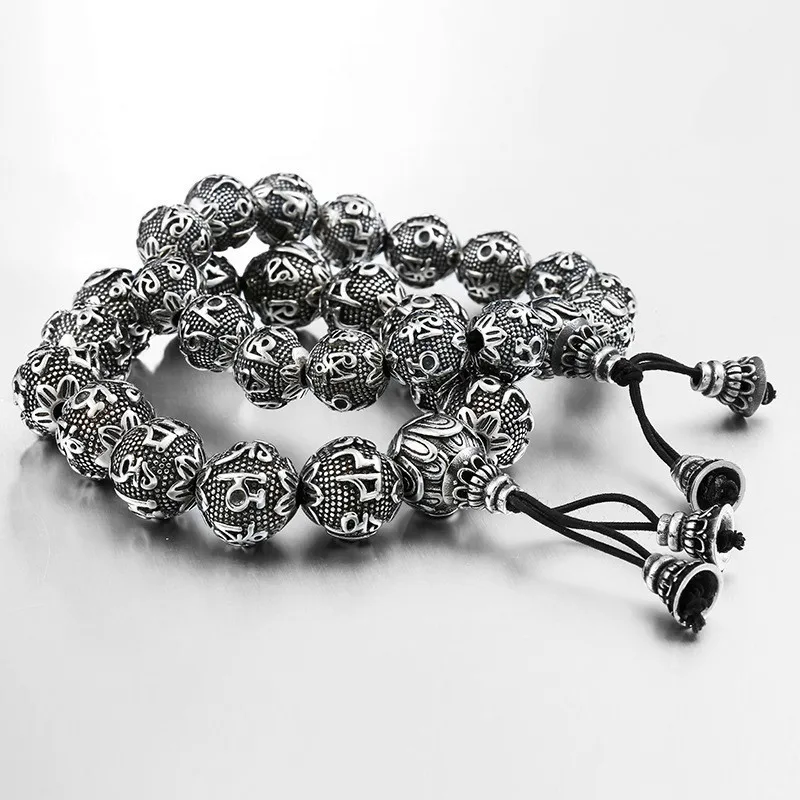 KLDY ретро тибетский буддизм бусы браслет для мужчин серебро нержавеющая сталь