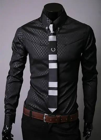 Camisa masculina, мужская повседневная рубашка с длинным рукавом и принтом, приталенные мужские рубашки, camisa social masculina - Цвет: Black