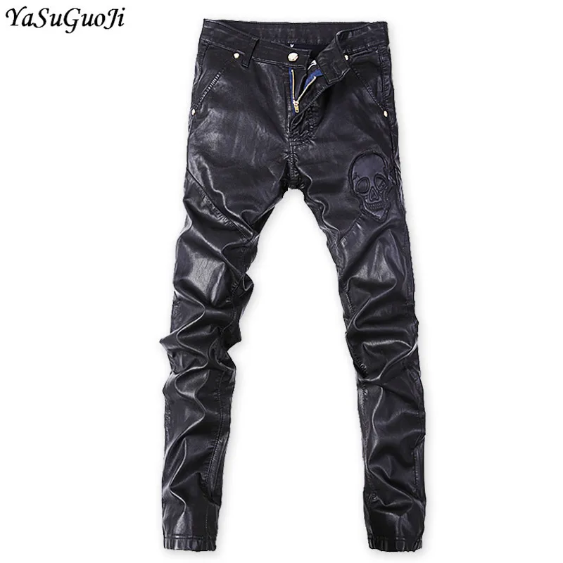 Новое поступление 2018 в стиле панк с принтом череп slim fit из искусственной кожи