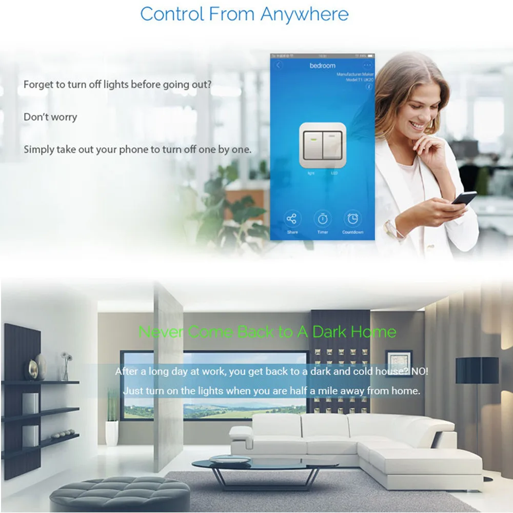 EPULA UK Smart WiFi трехполосный кнопочный переключатель для Amazon Alexa/Google Home App Control|Умные