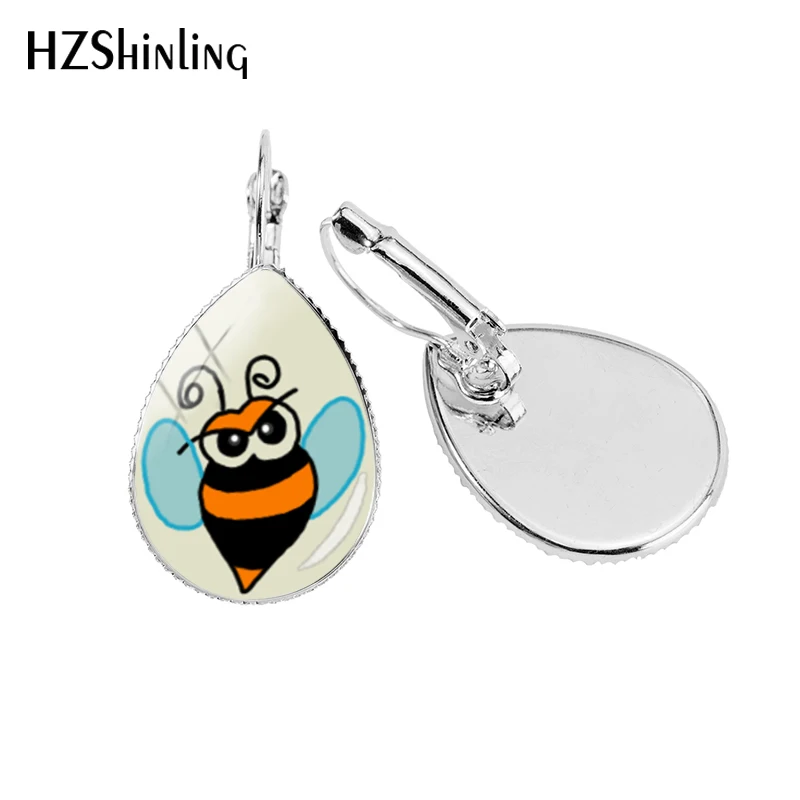 2019 New Bumble Bee Tear Drop Earring Honey Bees Photo Ear Clips Art Glass Dome Handmade Earrings Jewelry | Украшения и