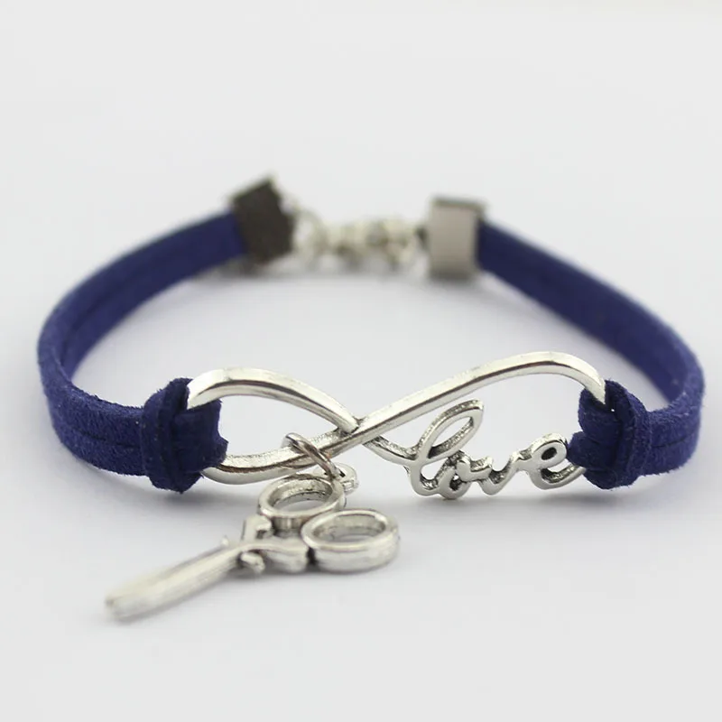 Ретро Бесконечность Символ любовь браслет с ножницами Бархатная веревка ручной
