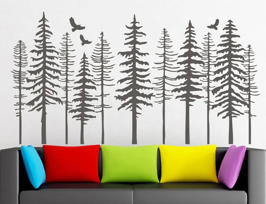 

Large Pine Tree Forest Wall Decals - Tree Wall Decals Modern Nature Decor, Pine Tree Silhouette Wall Sticker Living Decor LR73
