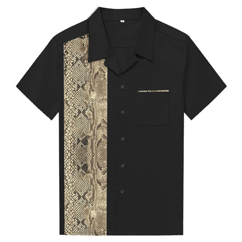 2019 Summer Short Sleeve Retro Animal Snake Print Cotton Men Casual Shirt Vintage Style Bowling CS022 | Мужская одежда