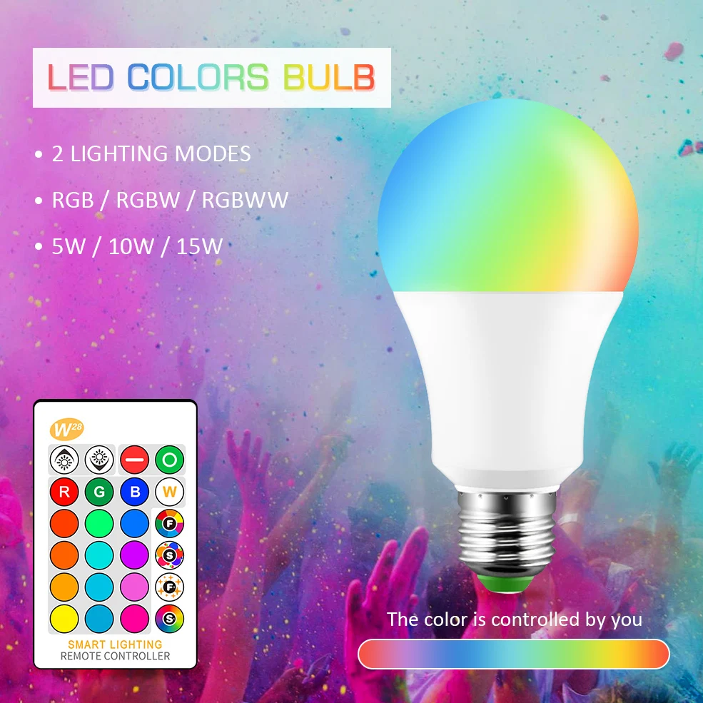 AC 110V 220V E27 RGB Светодиодный лампочки 5W 10W 15W RGB/RGBW/RGBWW лампада Сменные Красочные