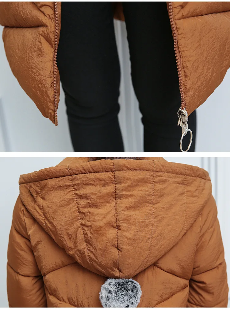 Женская зимняя куртка с капюшоном коричневая Толстая хлопковая парка|Женские