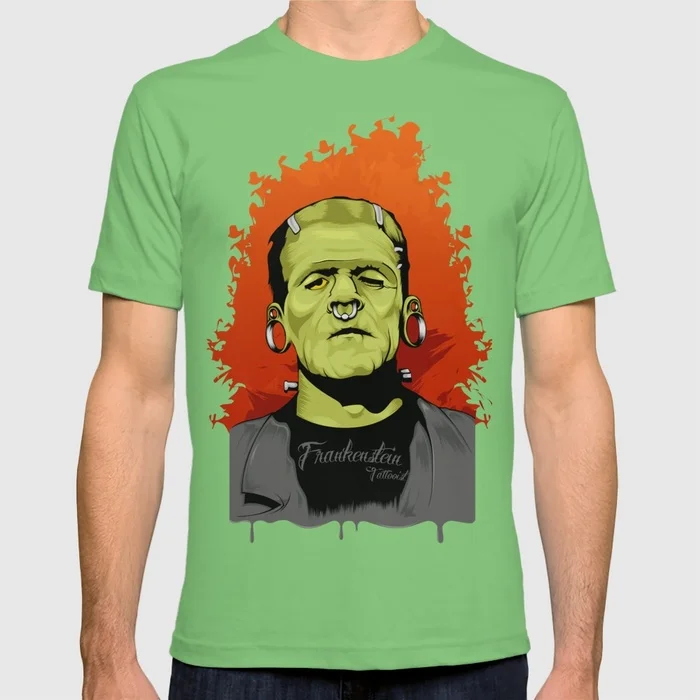 2017 Любимый футболка мужчины Франкенштейн Tattoist Короткие Новинка Хлопок pokemon