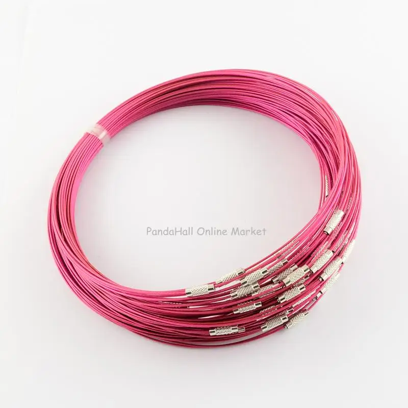 100 шт. Проволока из нержавеющей стали Цепочки и ожерелья Cord Jewelry findings для бижутерии, материал для рукоделия с латунной застежкой винт 445x1 мм - Цвет: PaleVioletRed