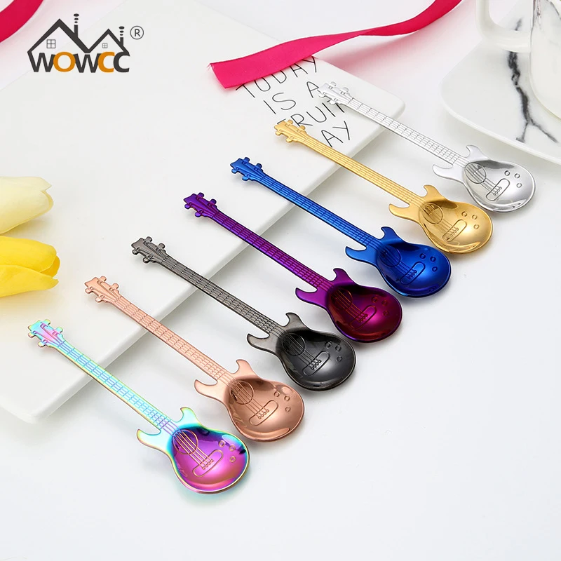 

2018 Guitar Coffee Spoon Stainless Steel Coffee Scoop Cutlery Ice Cream Spoon Teaspoon Kitchen Gadget Music Tableware Accessorie