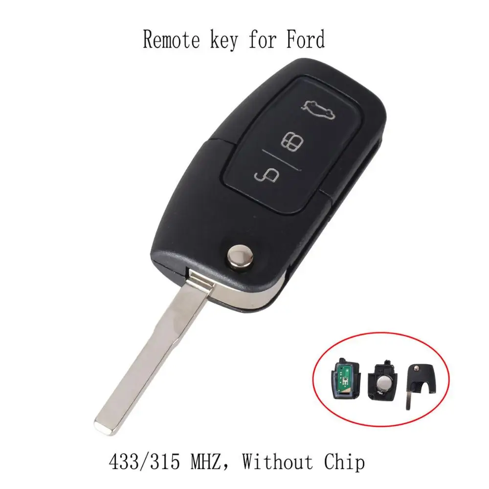 Without Chip KEYYOU 433 МГц 4D63 чип 3 кнопки флип складной пульт дистанционного управления ключ для Ford Focus Fiesta 2013 Fob чехол с HU101 лезвие - Количество кнопок: Without Chip