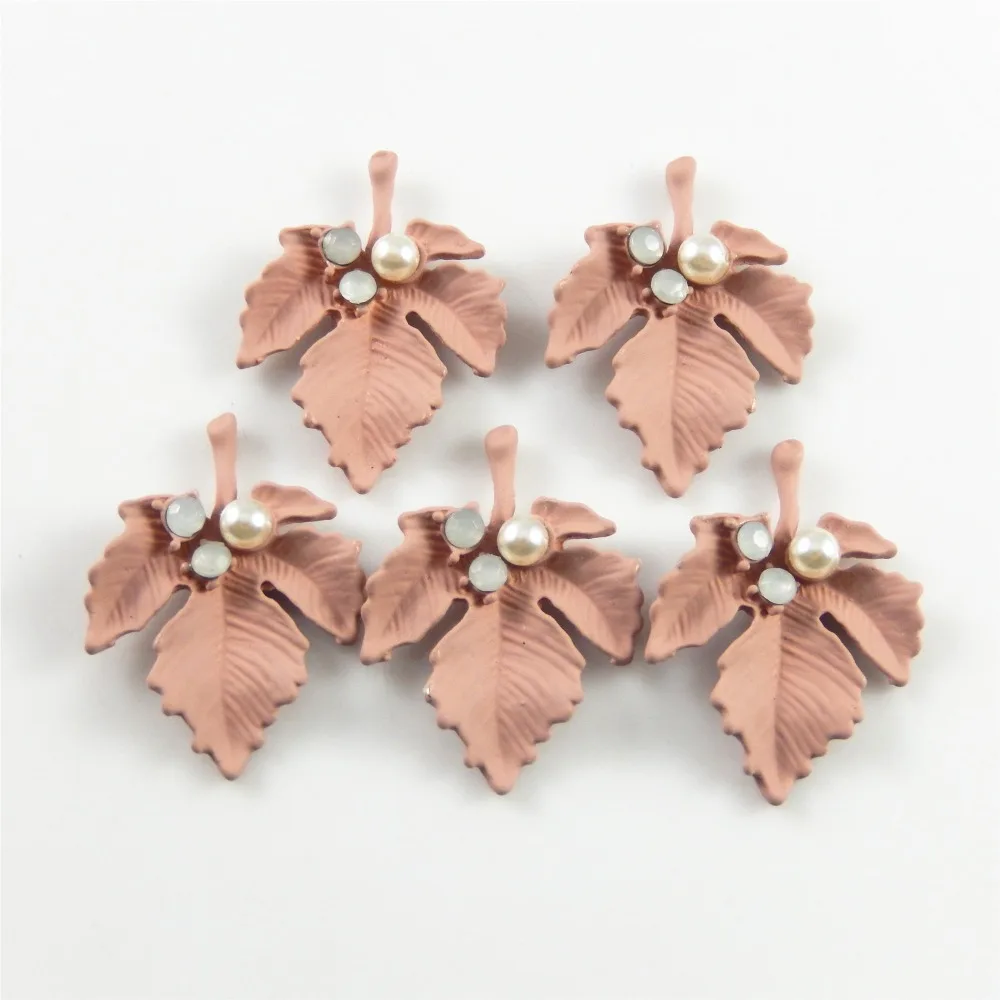 10PCS Pink Tree Leaves Pearl Vintage Zinc Alloy Maple Feather Pendants Charms for Necklace DIY Jewelry Findings Gifts | Украшения и
