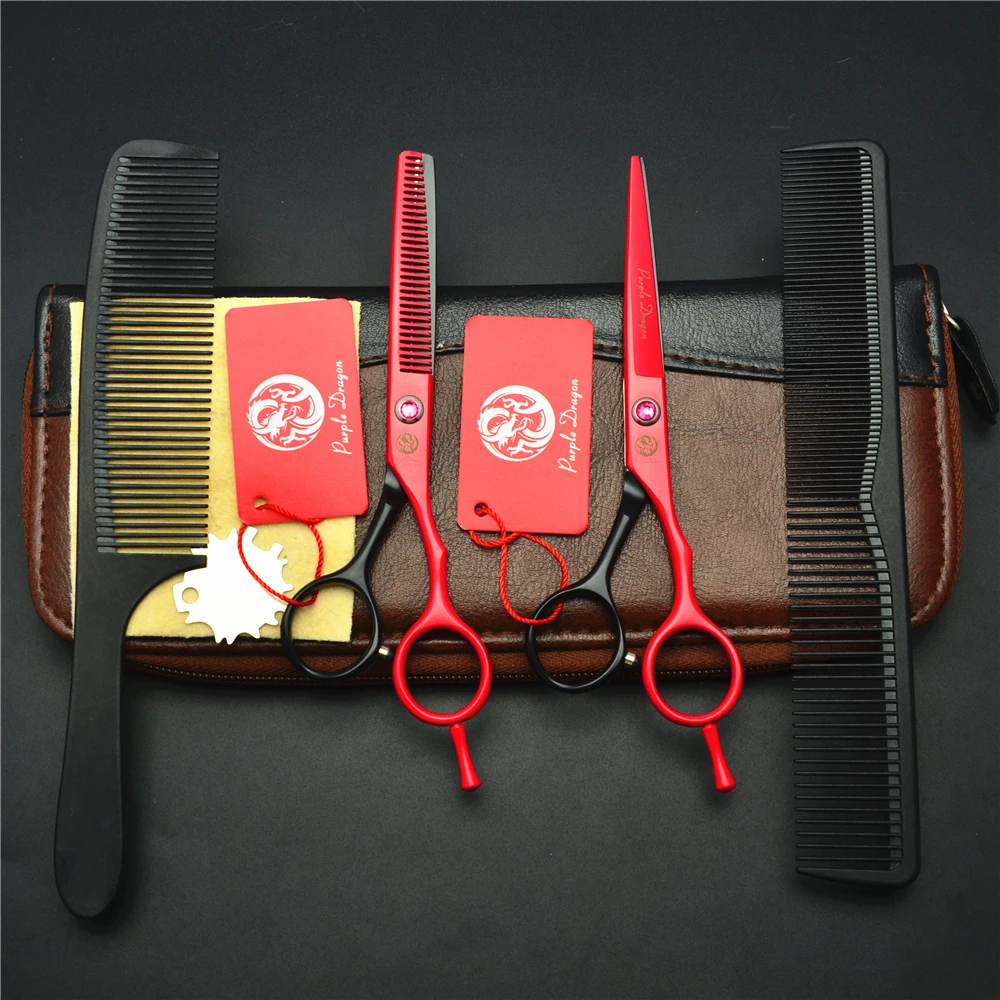 Профессиональные ножницы для волос 4 шт. 5 дюйма красные 440C парикмахерские +