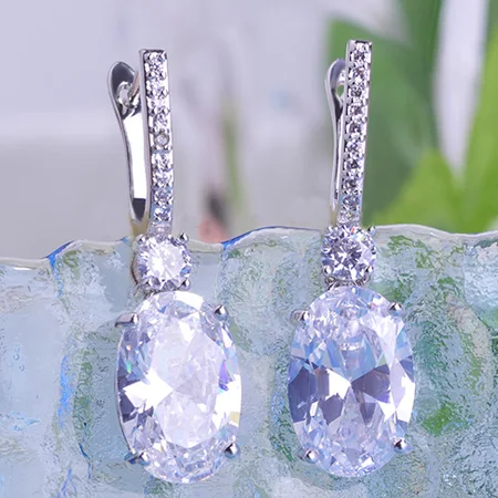 White Rhodium plated Корея Горный Хрусталь Площадь Серьги Стержня Для Женщин Принцесса Пряжка Уха Аксессуары Свадебные Партии Joyas Ору Золото Oorbellen женщины квадратный свадебные свадебные серьги - Окраска металла: White Rhodium plated