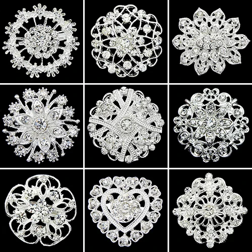 Цветочное сердце страз Посеребренная брошка для свадьбы | Украшения и аксессуары