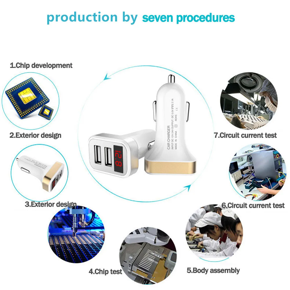 Автомобильное зарядное устройство мини-дисплей напряжения и тока 2USB 2 1 A