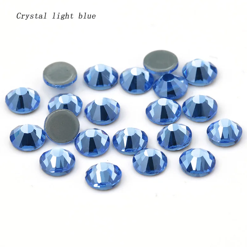 Crystal light blue Новинка, цветные стразы SS16 SS20 из кристального стекла, стразы с плоской задней поверхностью, горячая фиксация, стразы для горячей фиксации, украшения своими руками - Цвет: Crystal light blue