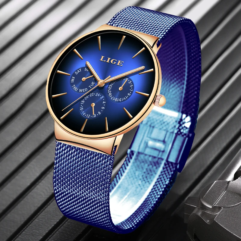 2019 New LIGE Cool Creative Watch For Mens Watches Top Brand Luxury Male Casual Ultra-Thin Mesh Belt Waterproof Quartz Clock+Box | Наручные