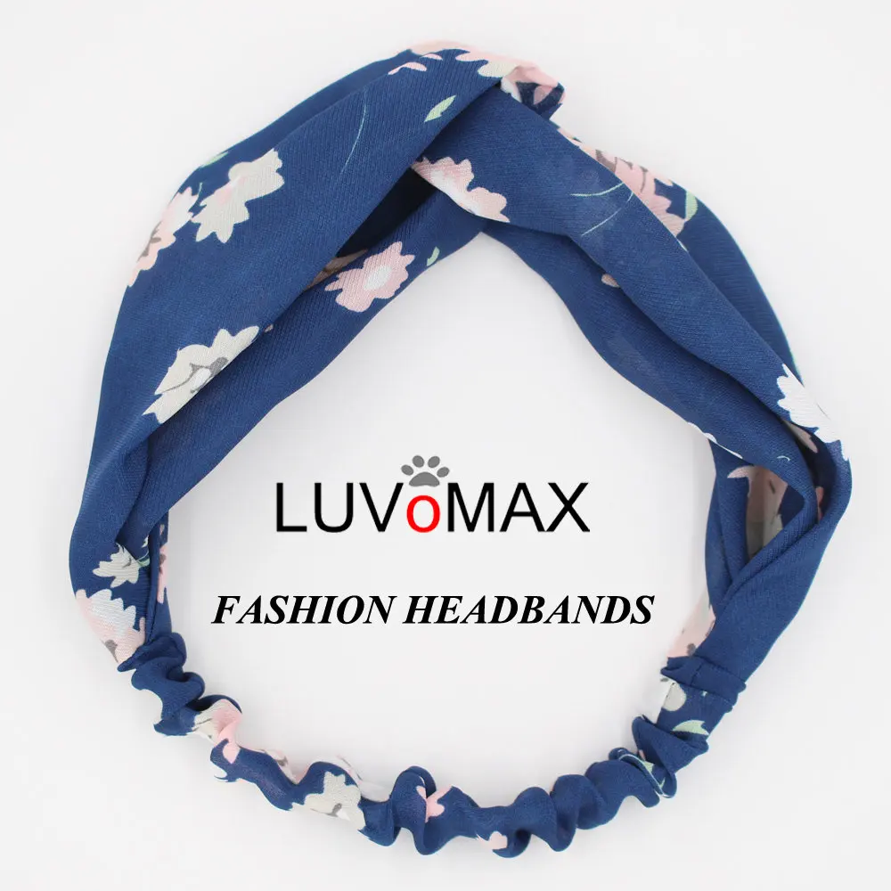 Navy Blue Flower Винтажные цветы и растения головная повязка головные украшения с крестами для женщин аксессуары для волос Классическая эластичная повязка цветок повязка для головы тюрбан - Цвет: Navy Blue Flower
