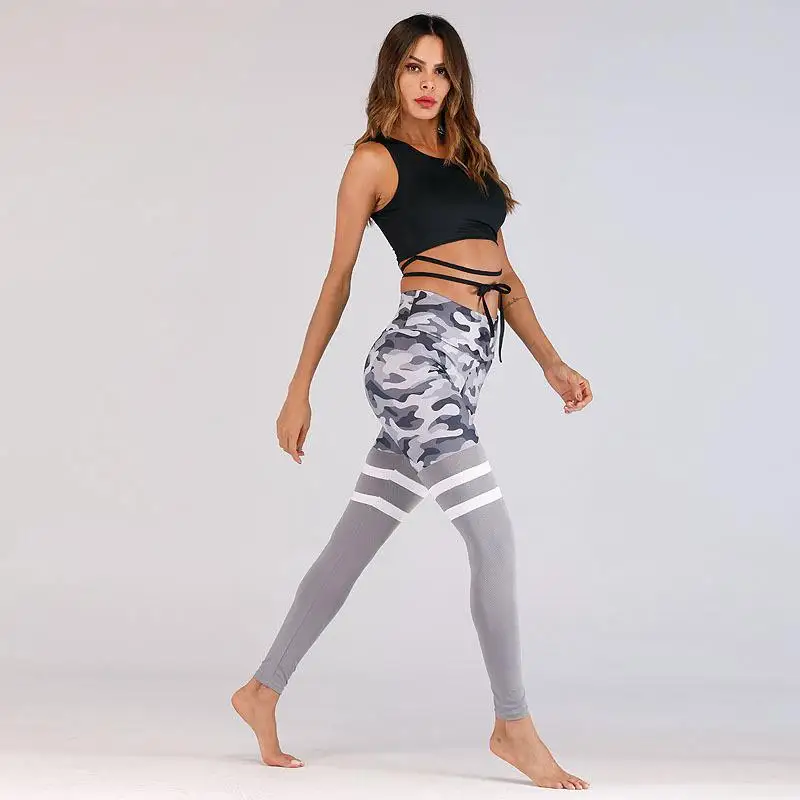 Камуфляжные женские спортивные Леггинсы для фитнеса лоскутные штаны йоги