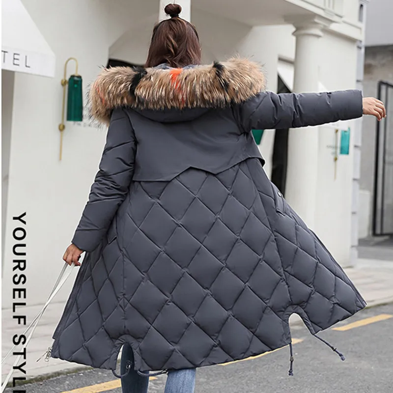 Женское зимнее пальто с меховым воротником и капюшоном длинная куртка большого