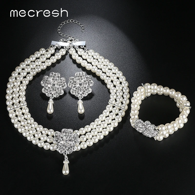 Mecresh Круглый Имитационные жемчужина Дубай наборы свадебных ювелирных изделий