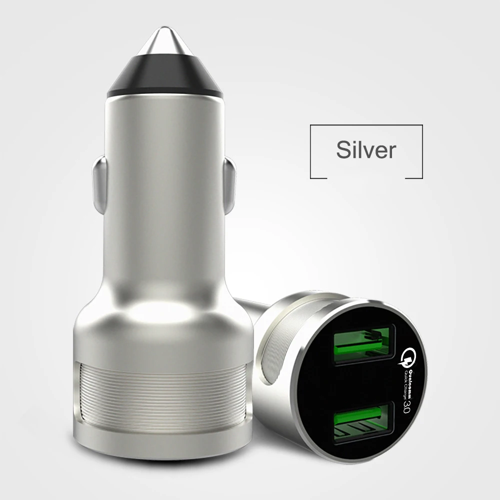 Silver Зарядное устройство 5V3A с двумя портами USB QC3.0 для автомобильного мобильного телефона, быстрое зарядное устройство 3,0, адаптер 36 Вт, быстрая зарядка с цифровым дисплеем напряжения - Тип штекера: Silver