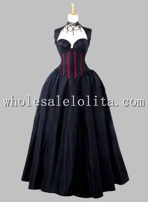 

Gothic Black and Red Sleeveless Corset Top Thai Silk Victorian Dress