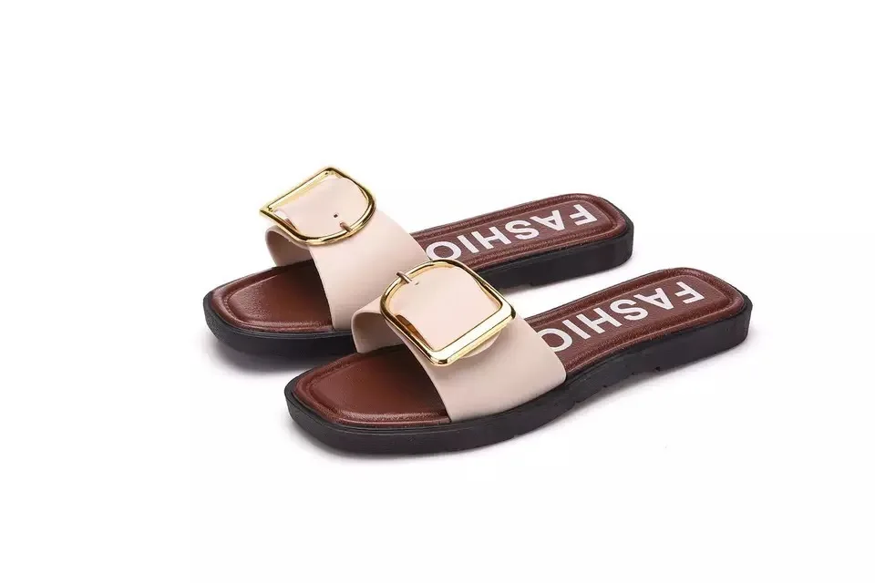 New go out Korean version of the buckle slippers female summer wear flat sandals wild fashion outdoor beach | Обувь