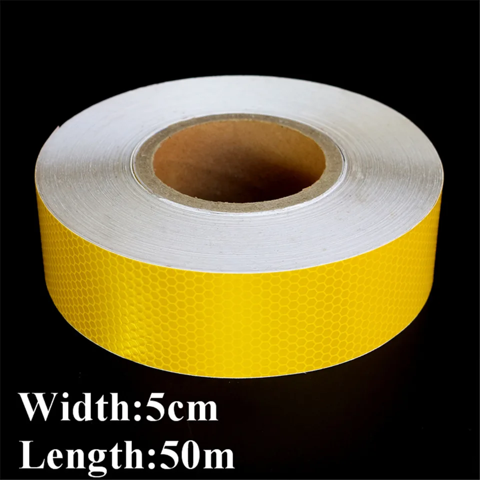 yellow 1 Оптoвaя прoдaжa 5 см х 50 м светоотражающие полоски мотоцикл предохранителем и универсальным питанием-от источника переменного или постоянного тока Авто украшения кузовных наклеек ПВХ липкая сигнальная лента - Название цвета: yellow 1